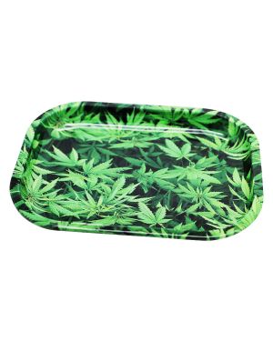 Green Leaf Rolling Tray - Metal