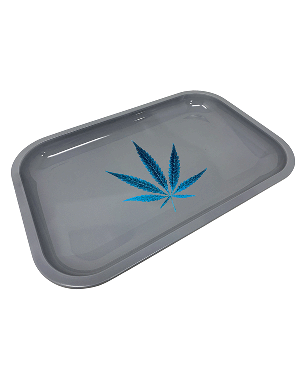 Gray Leaf Rolling Tray - Metal