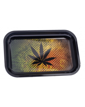 Black Rasta Leaf Rolling Tray - Metal